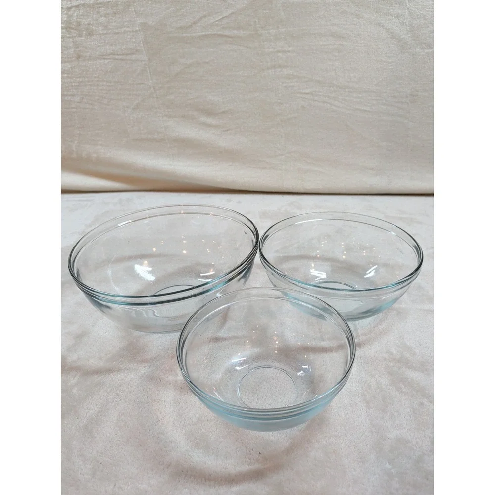 Royalex‎ Clear Glass Nesting Mixing Serving Bowls Set of 3 Round Kitchenware